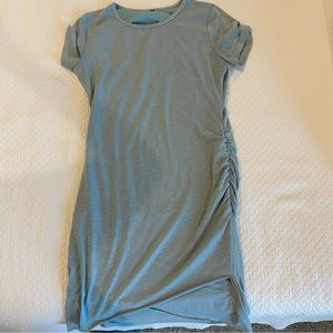 Ruched blue mini bodycon dress